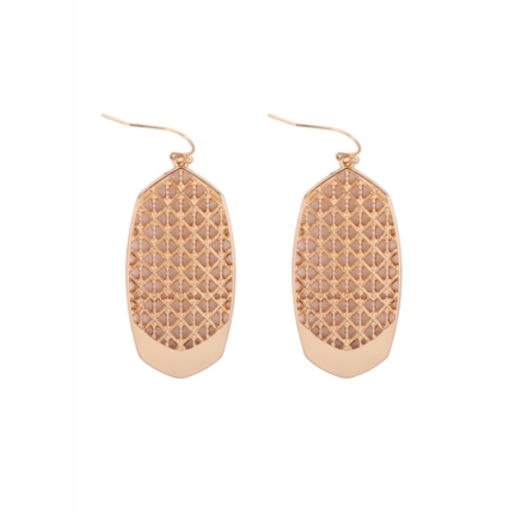 Gold Oval Cast Filigree Drop Hook Earrings